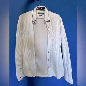 Slim Fit- White & Dark Blue Long Sleeve Shirt white